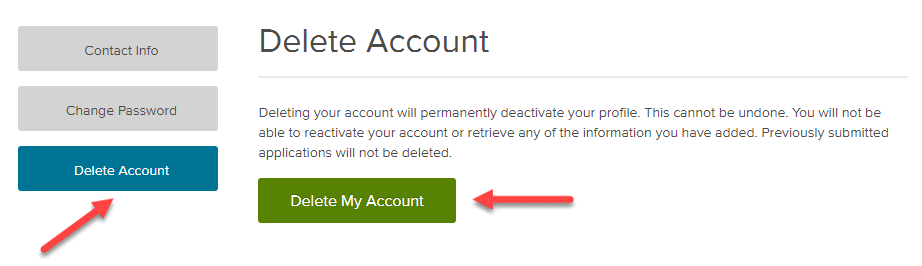 Delete my account section