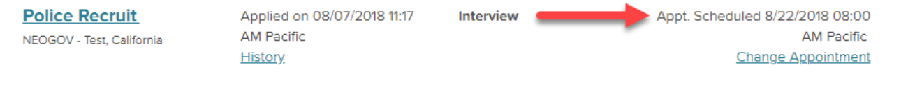 Application status after appointment confirmation