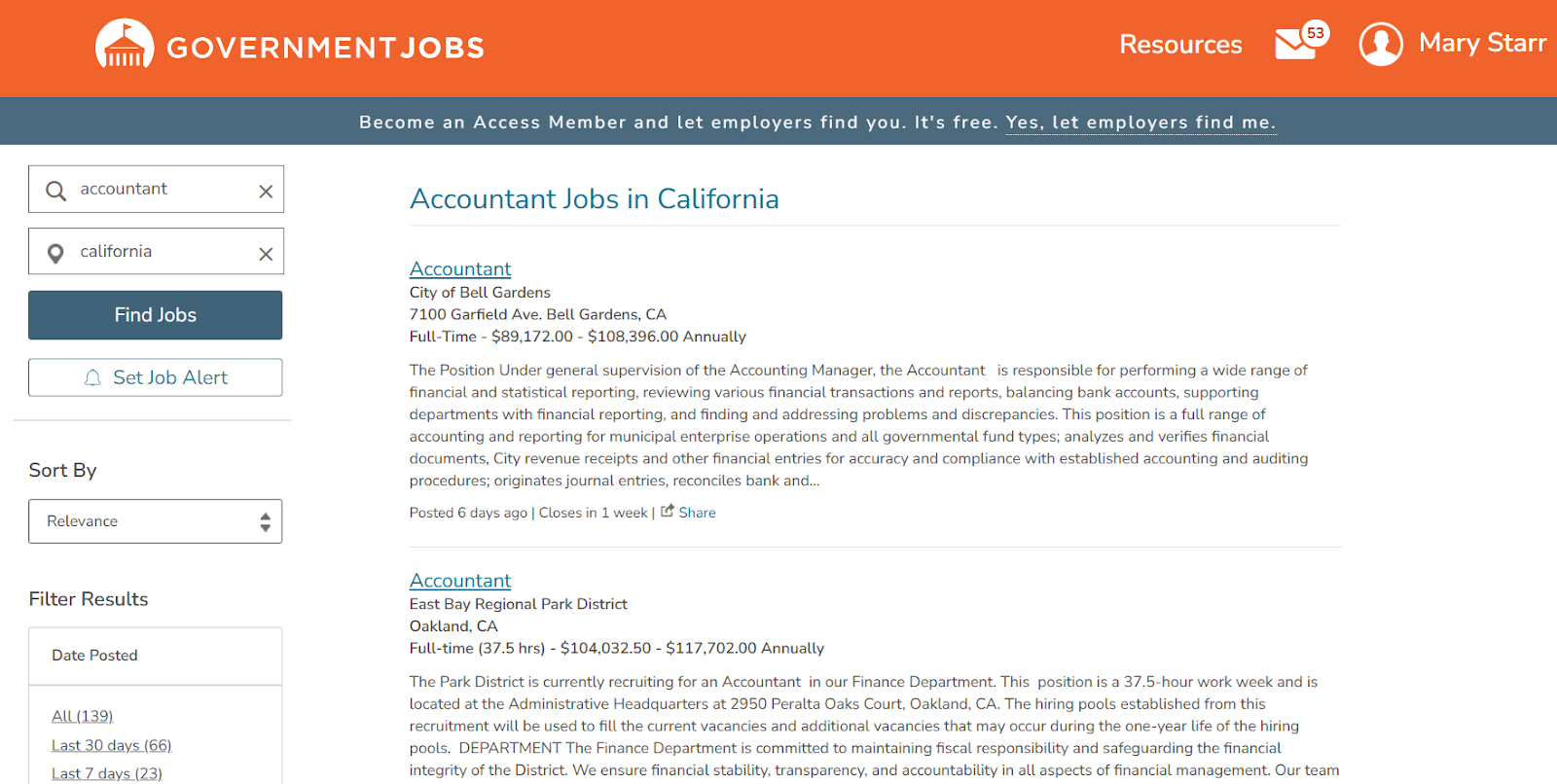 Jobs list page