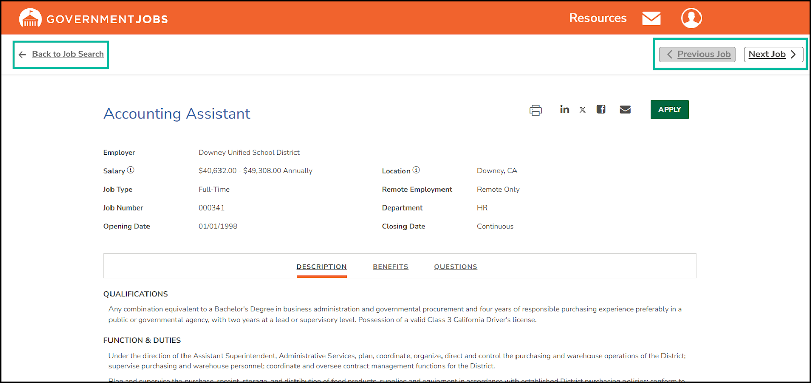 Job navigation options