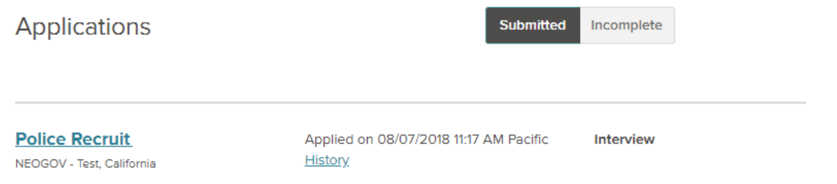 Applications and Status page